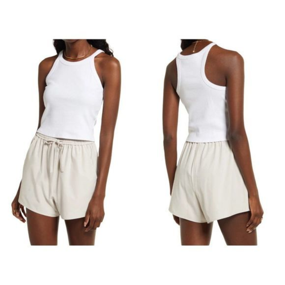NWOT OPEN EDIT Ribbed‎ Crop Racerback Tank in White (XS)